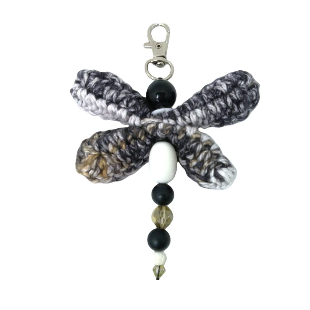Crochet Beaded Dragonfly Bag Charm Handmade Wings Upcycled Diffuser Keychain NEW - Picture 3 of 8